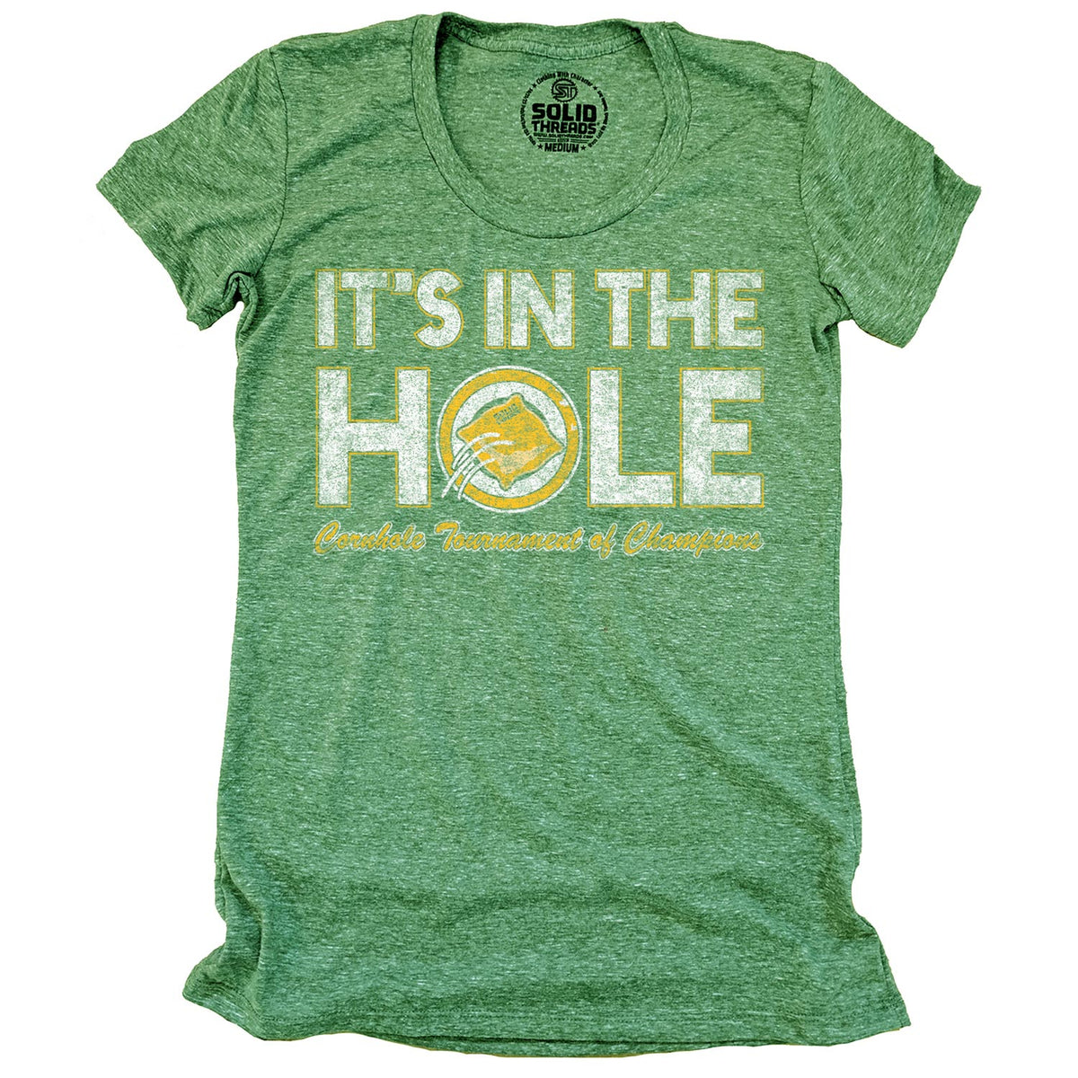 Women&#39;s It&#39;s In The Hole Vintage T-shirt | Funny Cornhole Graphic Tee | Solid Threads