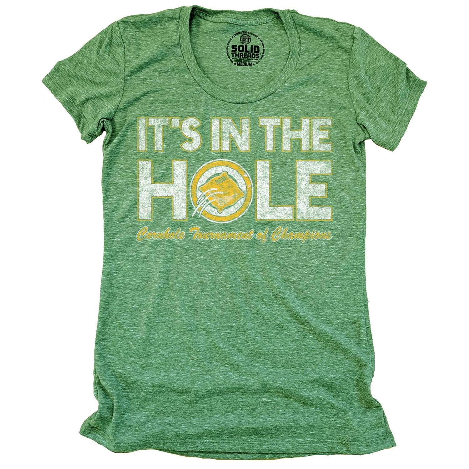 Women's It's In The Hole Vintage T-shirt | Funny Cornhole Graphic Tee | Solid Threads