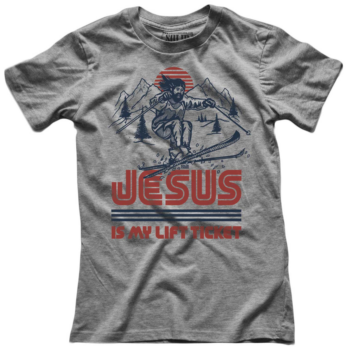 Women&#39;s Jesus is My Lift Ticket Graphic Crop Top | Vintage Skiing T-shirt | Solid Threads