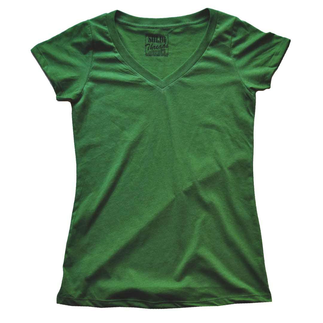Women's Solid Threads V-Neck Kelly T-shirt