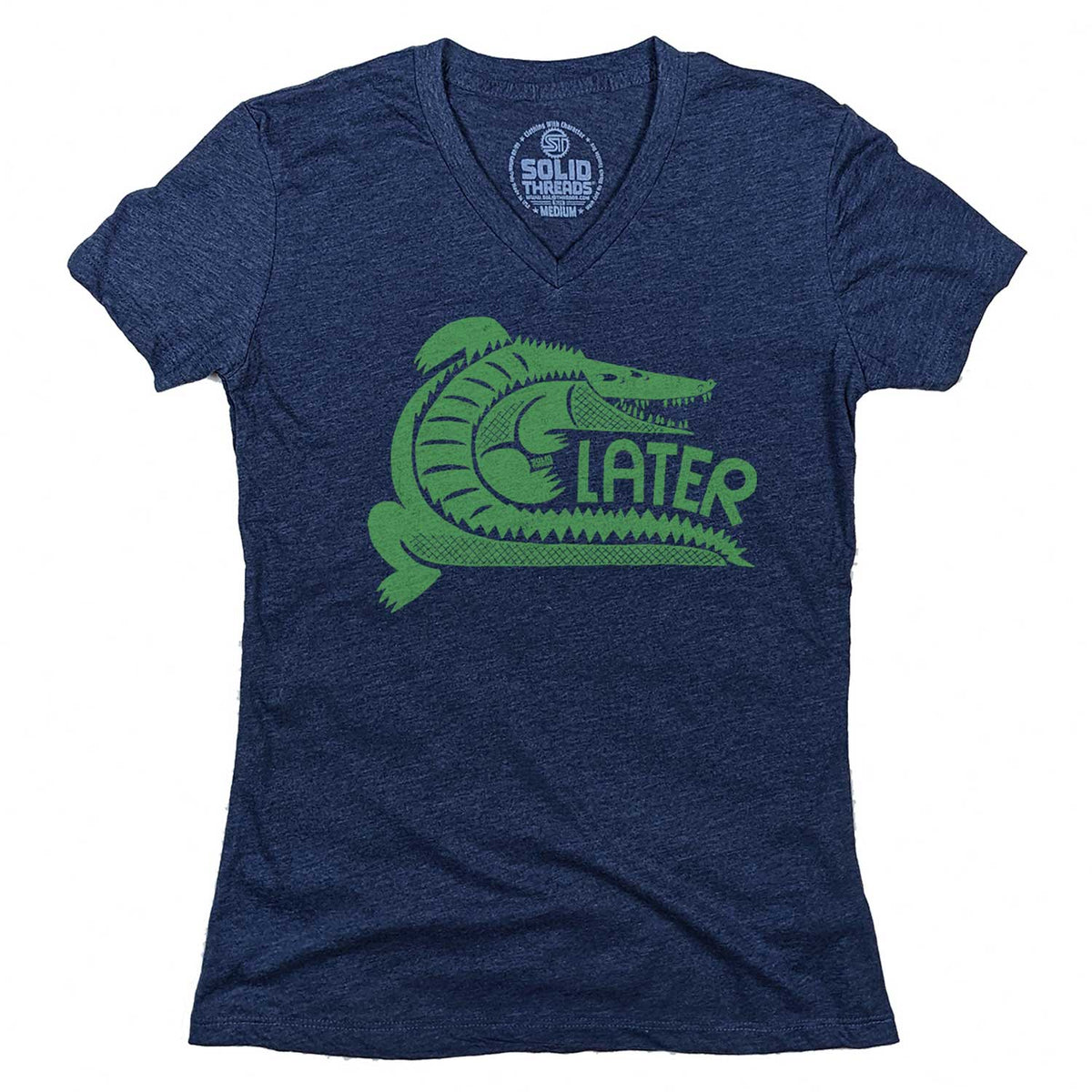 Women&#39;s Later Gator Vintage Graphic V-Neck Tee | Funny Alligator T-shirt | Solid Threads