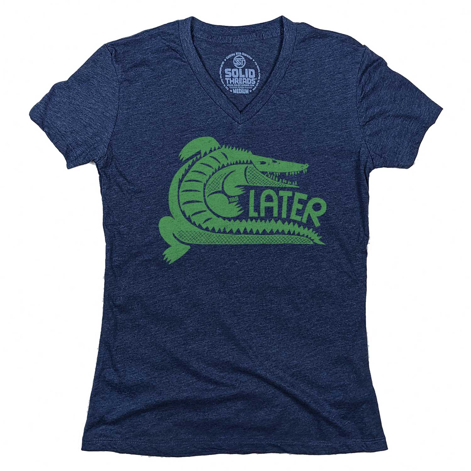 Women's Later Gator Vintage Graphic V-Neck Tee | Funny Alligator T-shirt | Solid Threads
