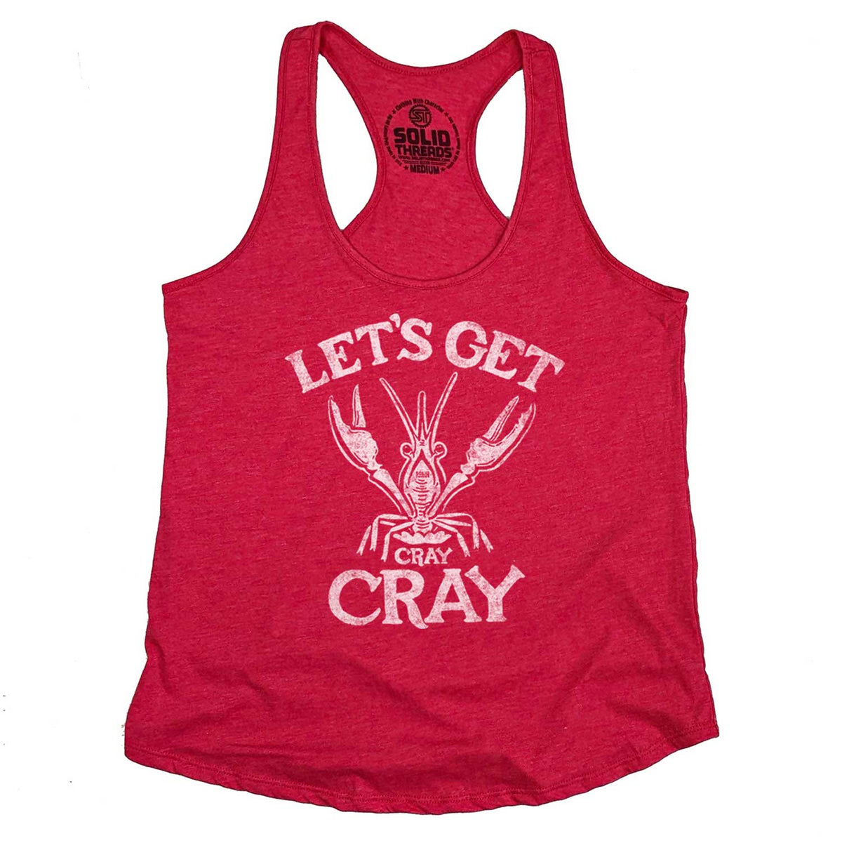 Women&#39;s Let&#39;s Get Cray Cray Vintage Graphic Tank Top | Funny Crawfish T-shirt | Solid Threads