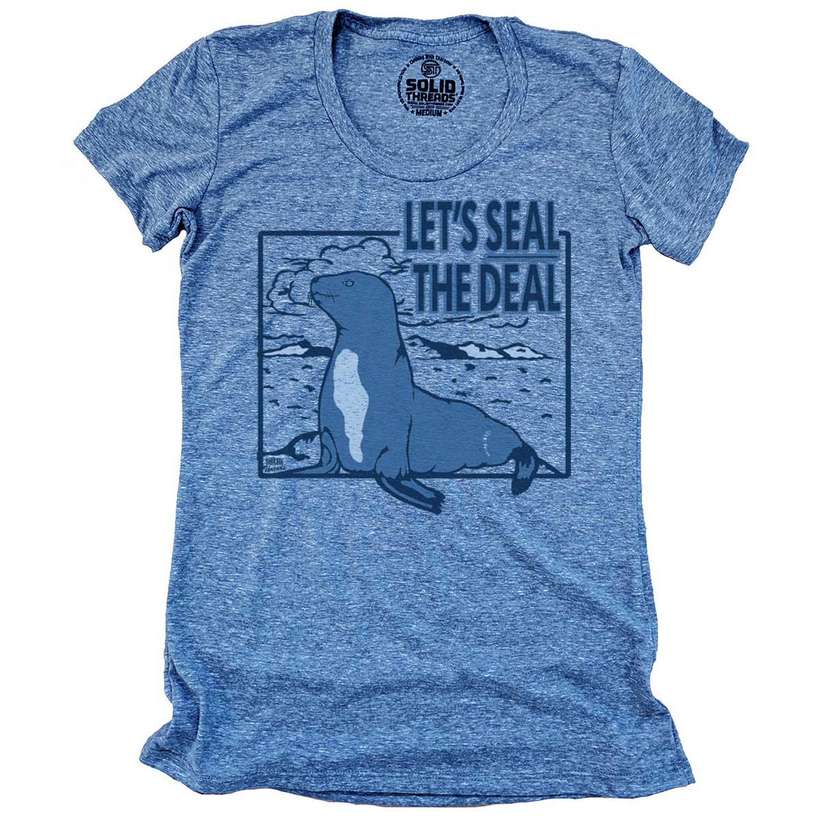 Women&#39;s Seal The Deal Vintage Beach Graphic T-Shirt | Funny Ocean Animal Tee | Solid Threads