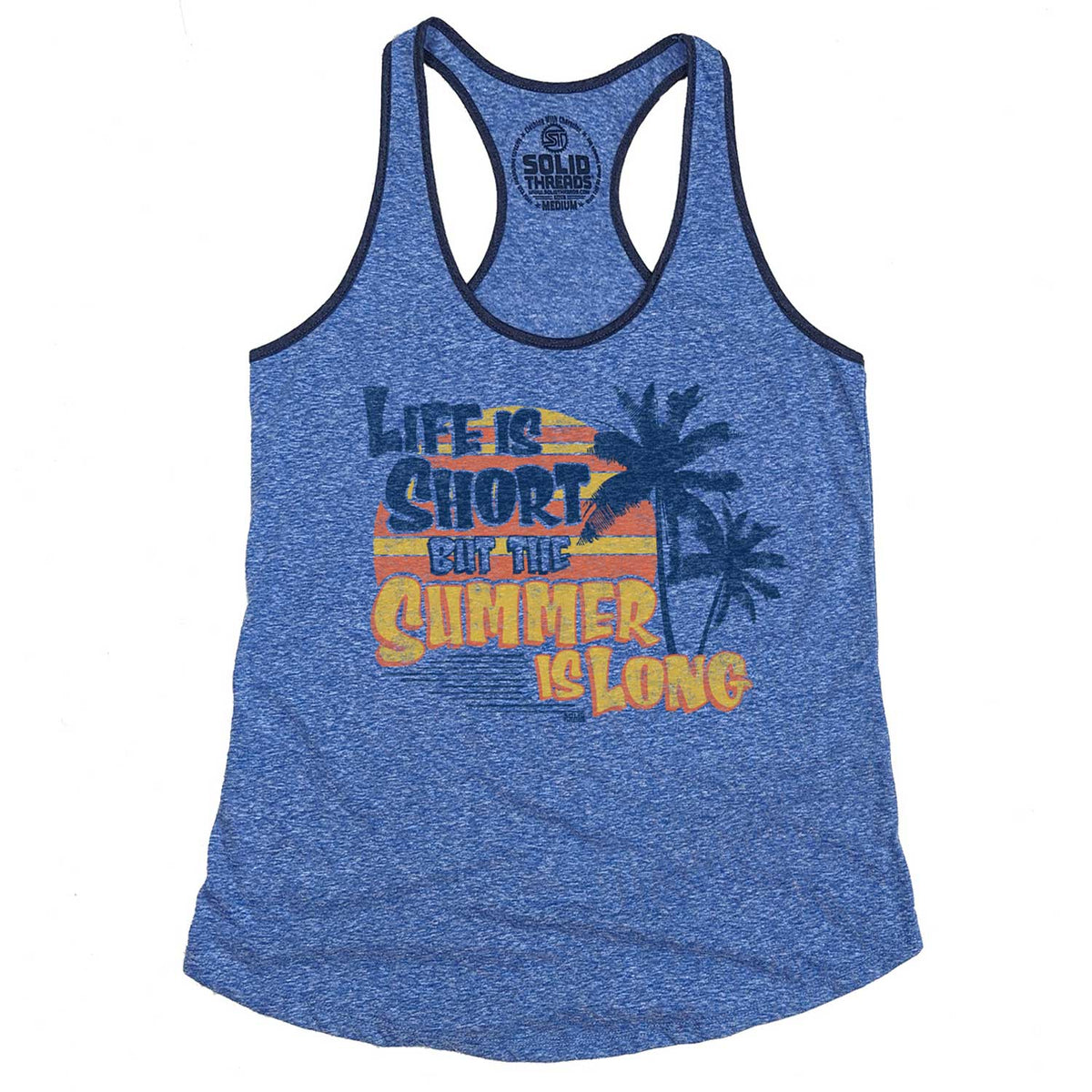 Women&#39;s Life is Short But Summer is Long Vintage Graphic Tank Top | Beach T-shirt | Solid Threads