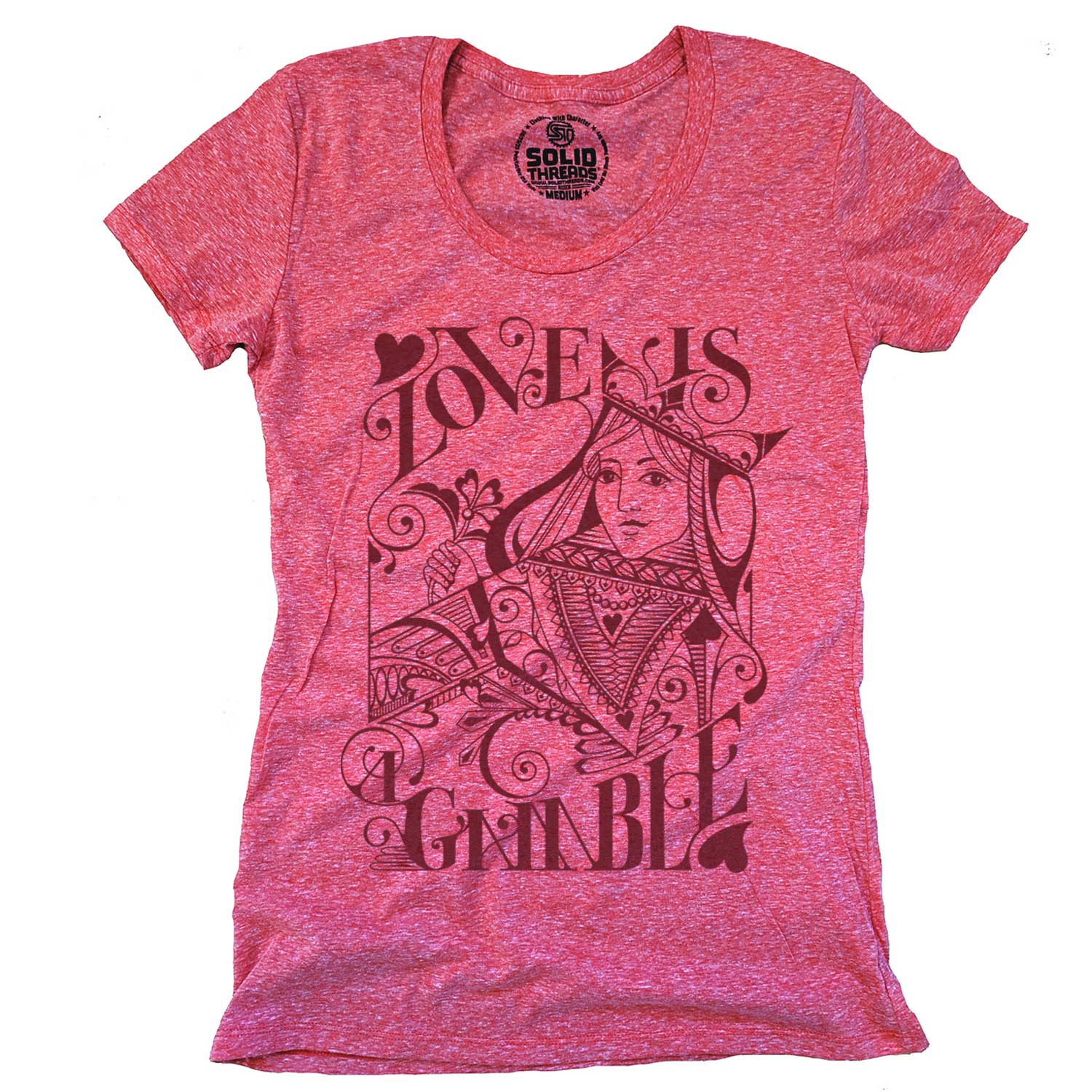 Women's Love Is A Gamble Vintage Graphic Tee | Cool Playing Cards T-shirt for Women | Solid Threads