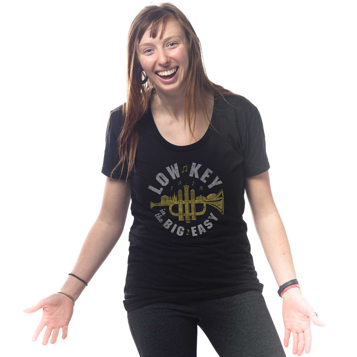 Women's Low Key Big Easy Vintage Graphic Tee | Cool New Orleans T-Shirt on Model | SOLID THREADS