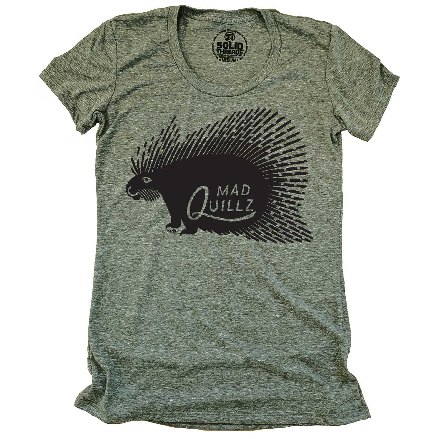 Women's Mad Quillz Vintage Animal Graphic T-Shirt | Funny Porcupine Tee | Solid Threads
