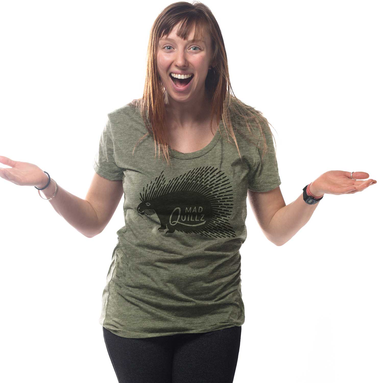 Women's Mad Quillz Vintage Animal Graphic T-Shirt | Funny Porcupine Tee | Solid Threads