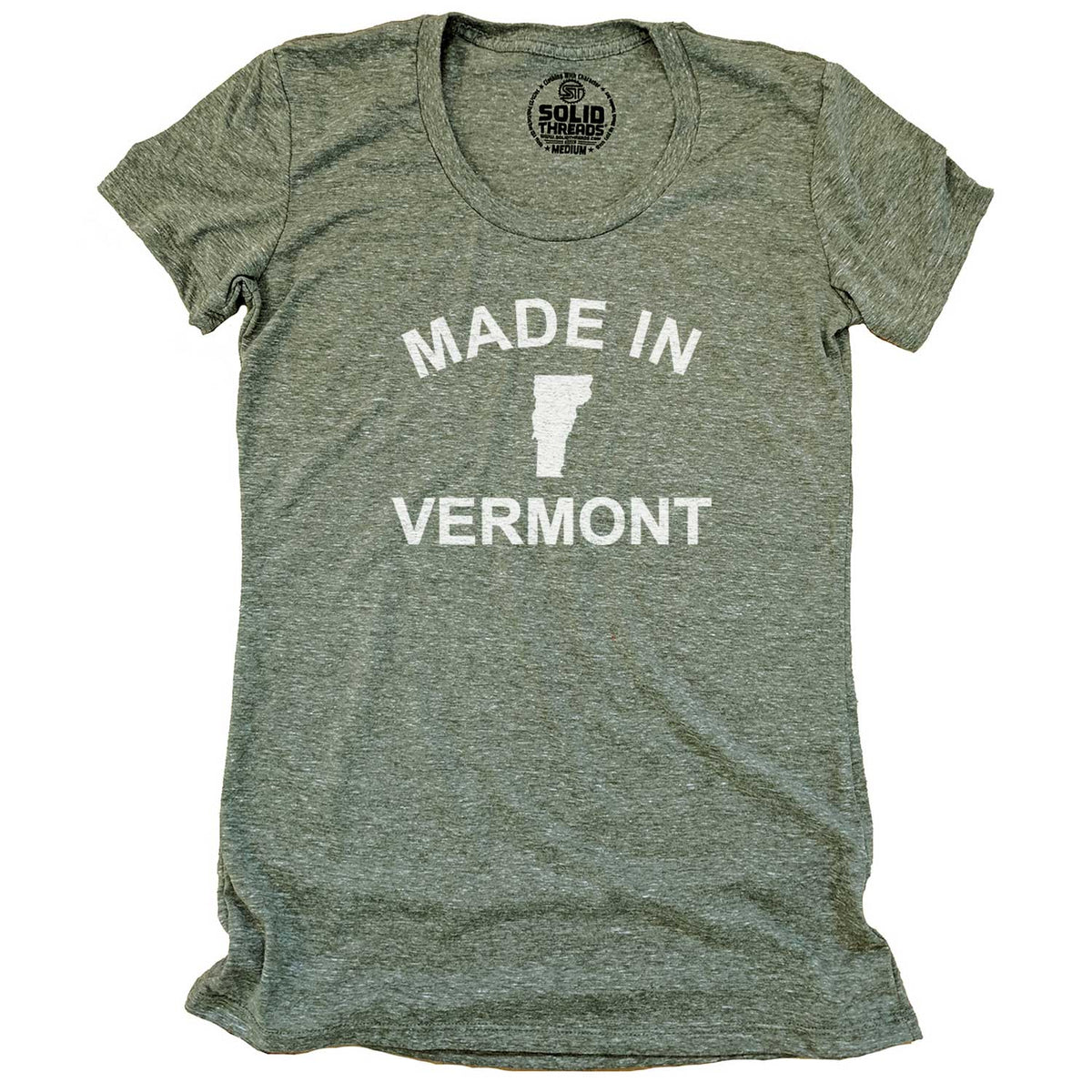 Women&#39;s Made in Vermont Vintage Graphic Tee | Retro Green Mountain State T-shirt | Solid Threads