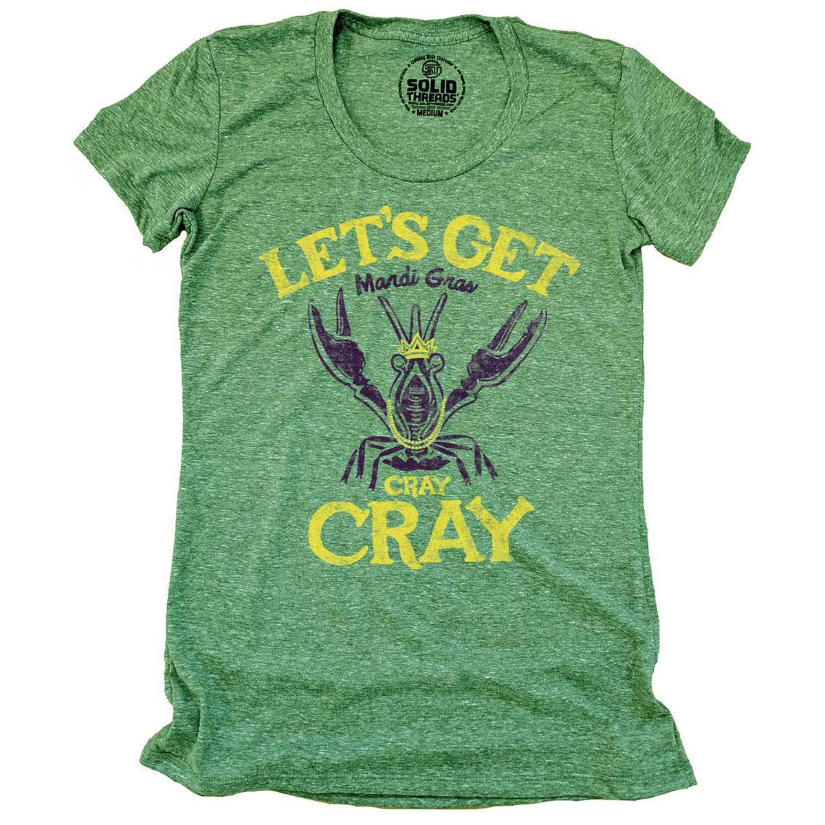 Women&#39;s Mardi Gras Cray Cray Vintage Graphic T-Shirt | Funny New Orleans Tee Orleans | Solid Threads