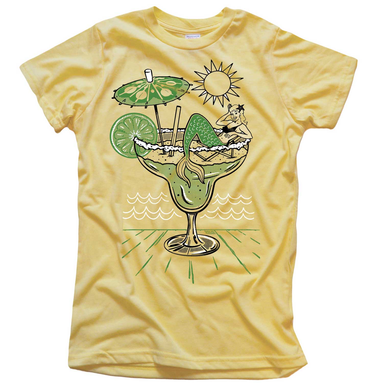 Women's Margarita Mermaid Vintage Graphic Crop Top | Retro Drinking T-shirt | Solid Threads