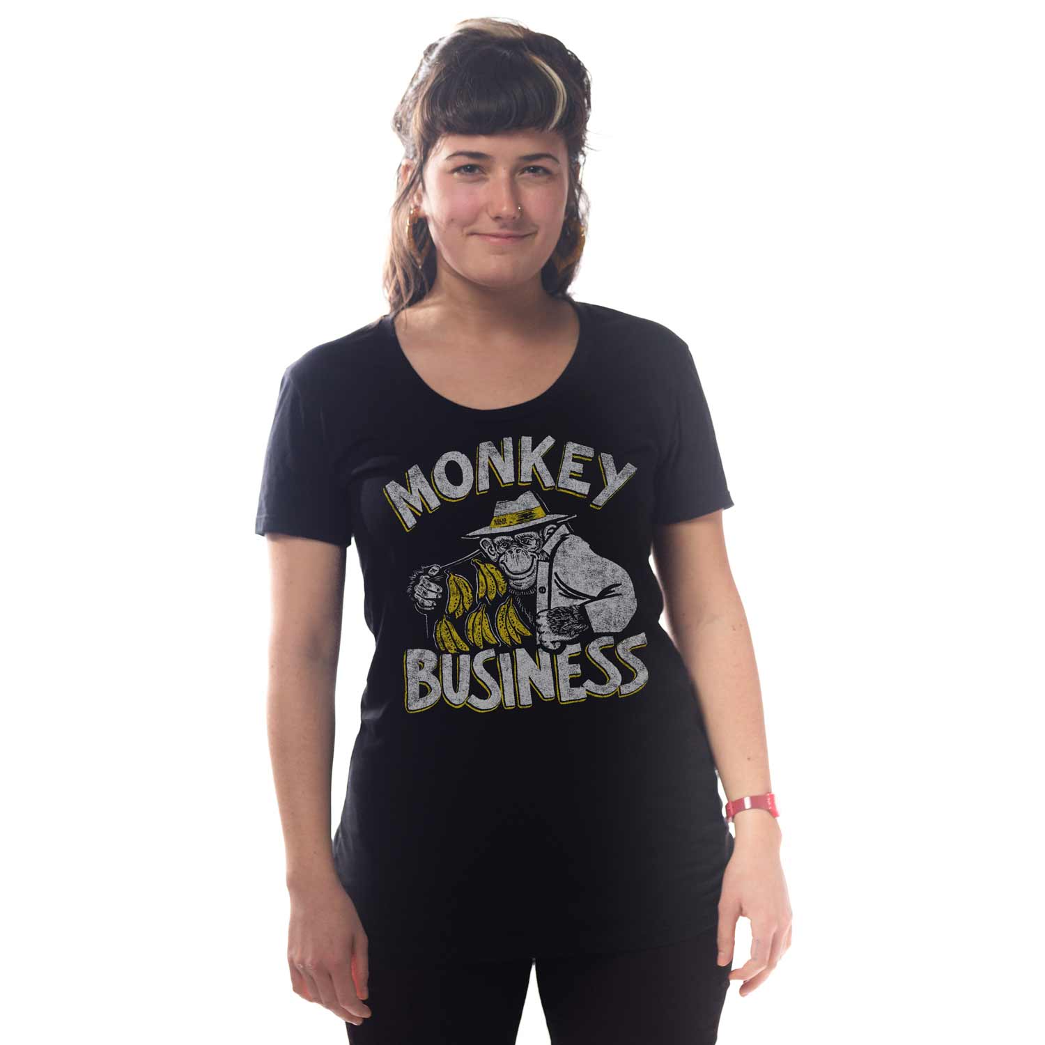 Women's Monkey Business Vintage Animal Graphic T-Shirt | Funny Shenanigans Tee | Solid Threads