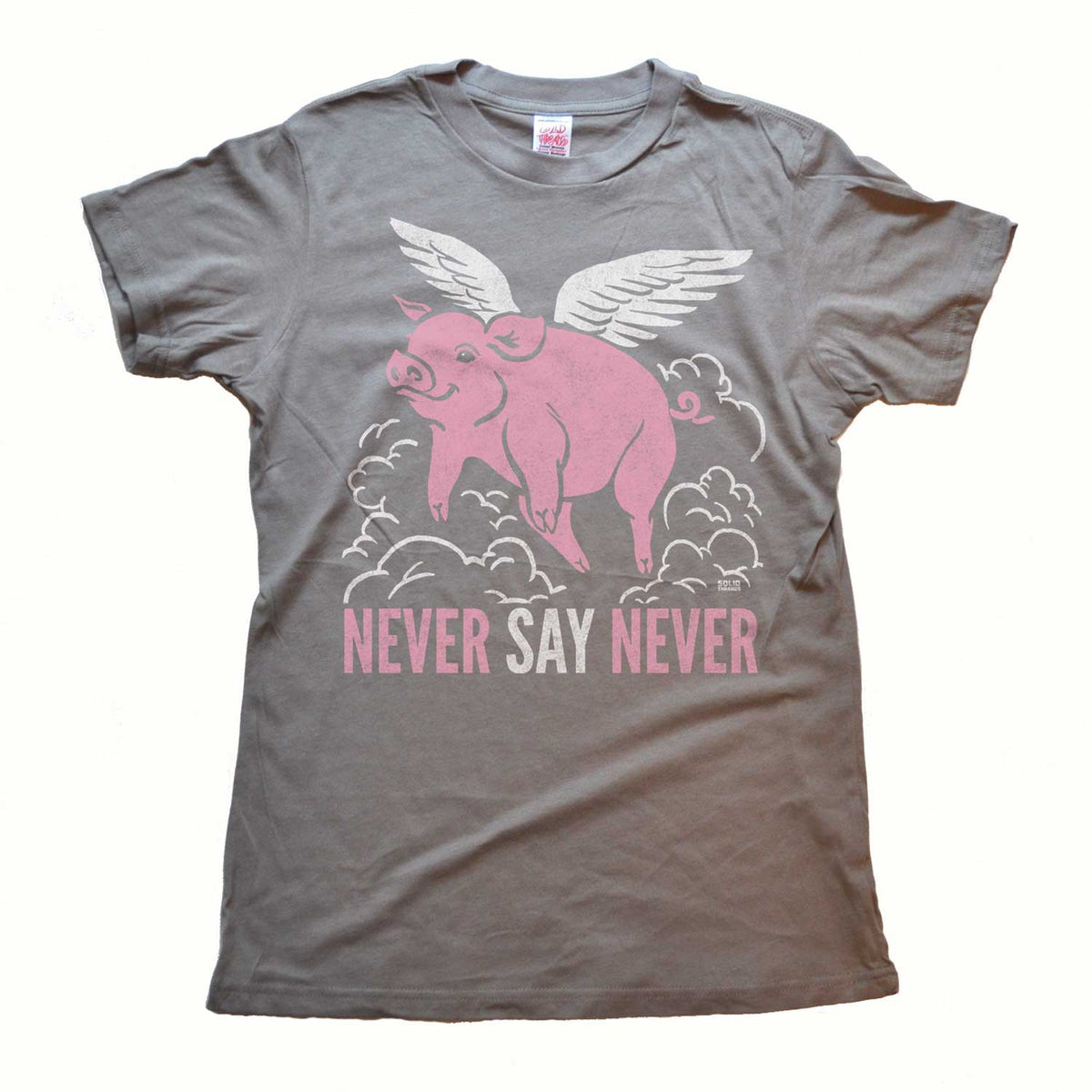Women&#39;s Never Say Never Vintage Graphic Crop Top | Funny Pig T-shirt | Solid Threads
