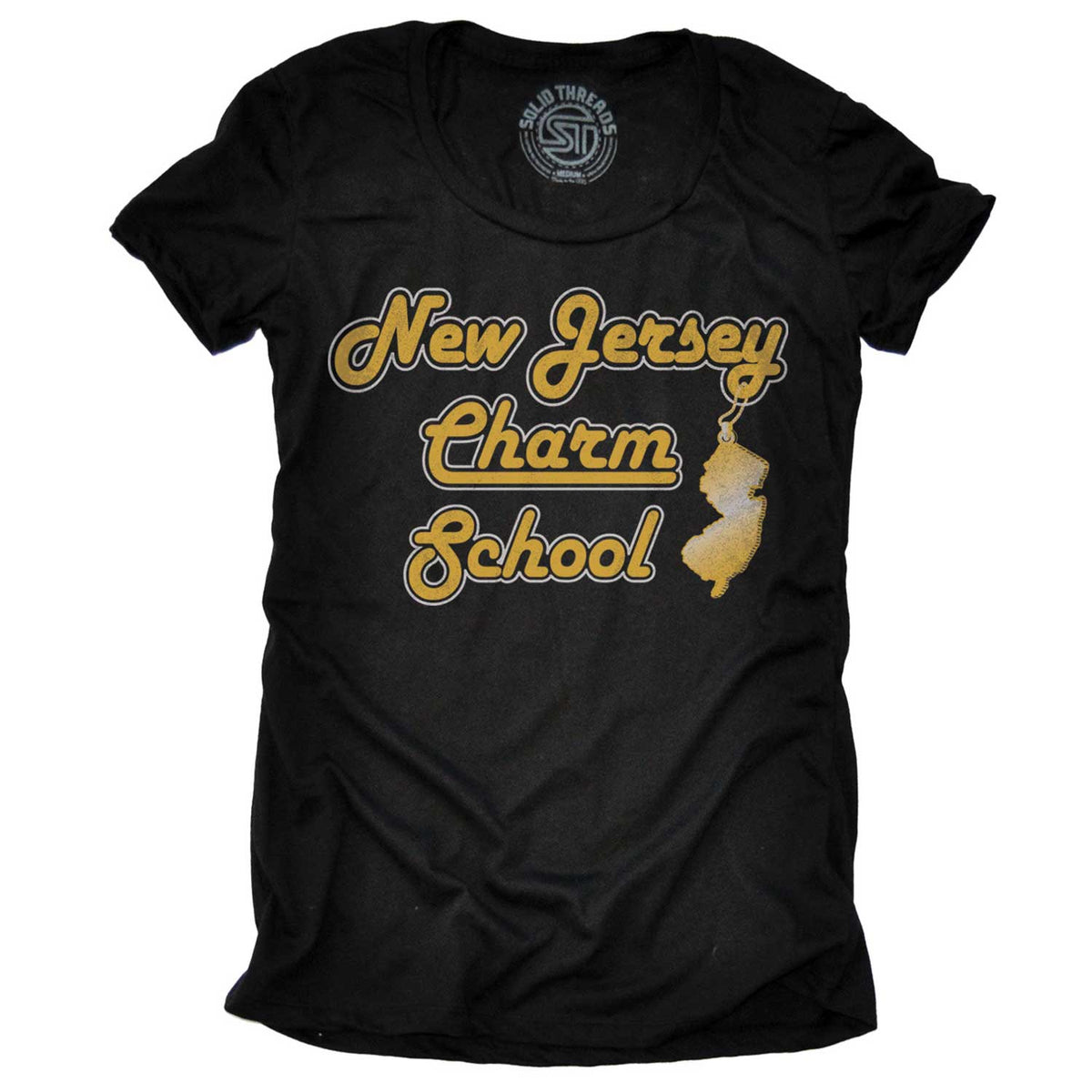 Women&#39;s New Jersey Charm School Vintage Graphic T-Shirt | Funny Garden State Tee | Solid Threads