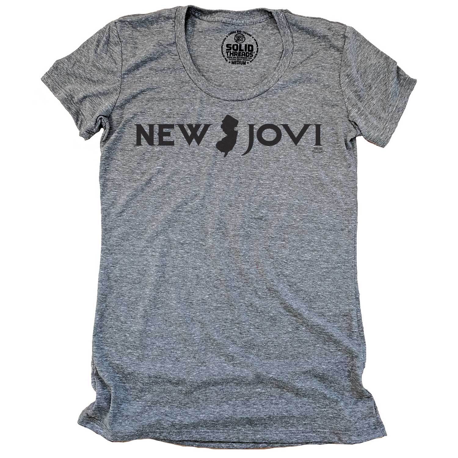 Women's New Jovi Funny Jersey Graphic T-Shirt | Vintage Bon Jovi 80s Music Tee | Solid Threads