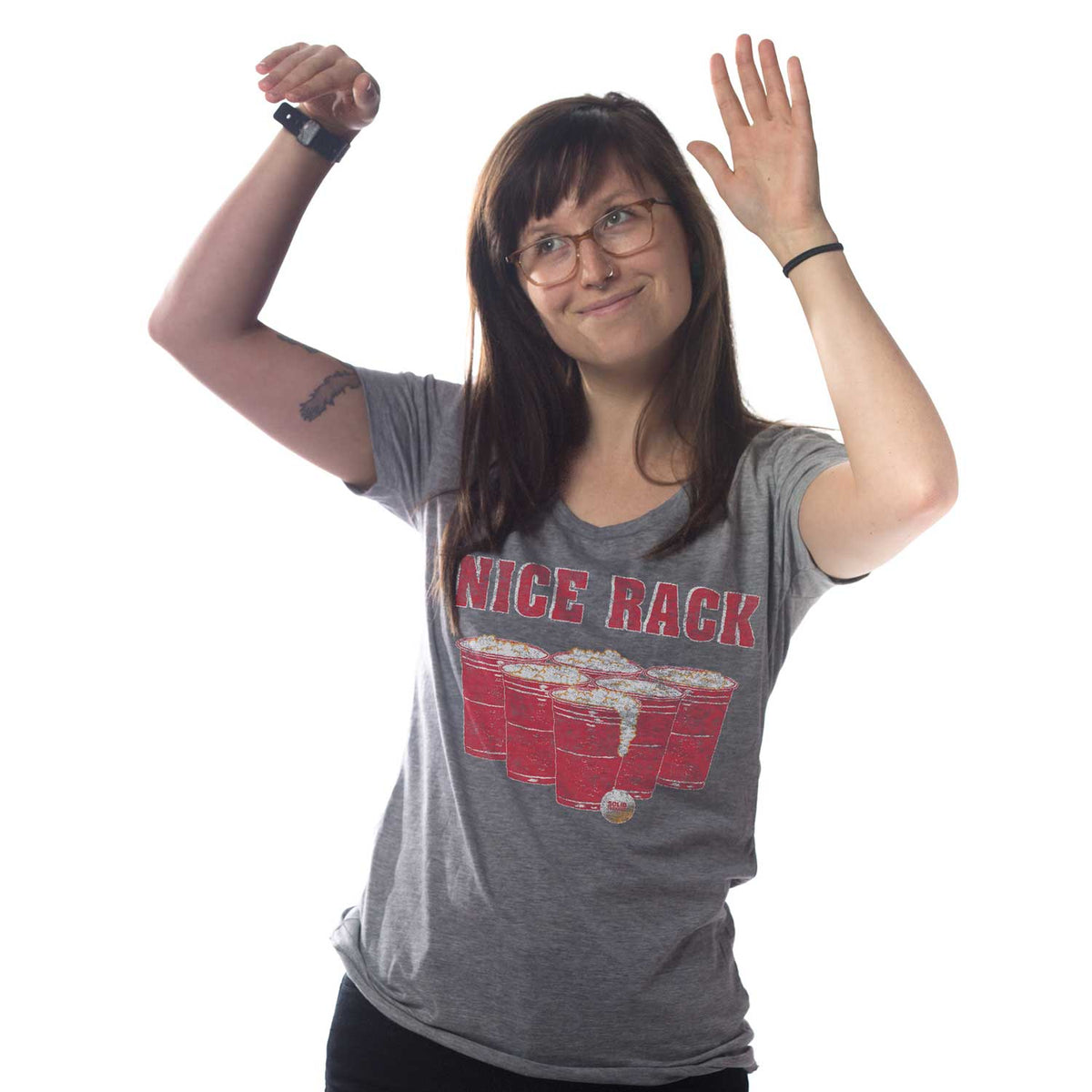 Women's Nice Rack Vintage Drinking Graphic T-Shirt | Funny Solo Cup Tee on Model | Solid Threads