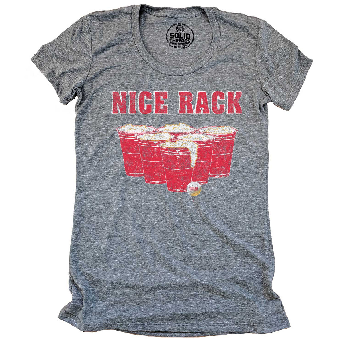 Women&#39;s Nice Rack Vintage Drinking Game Graphic T-Shirt | Funny Solo Cup Tee | Solid Threads
