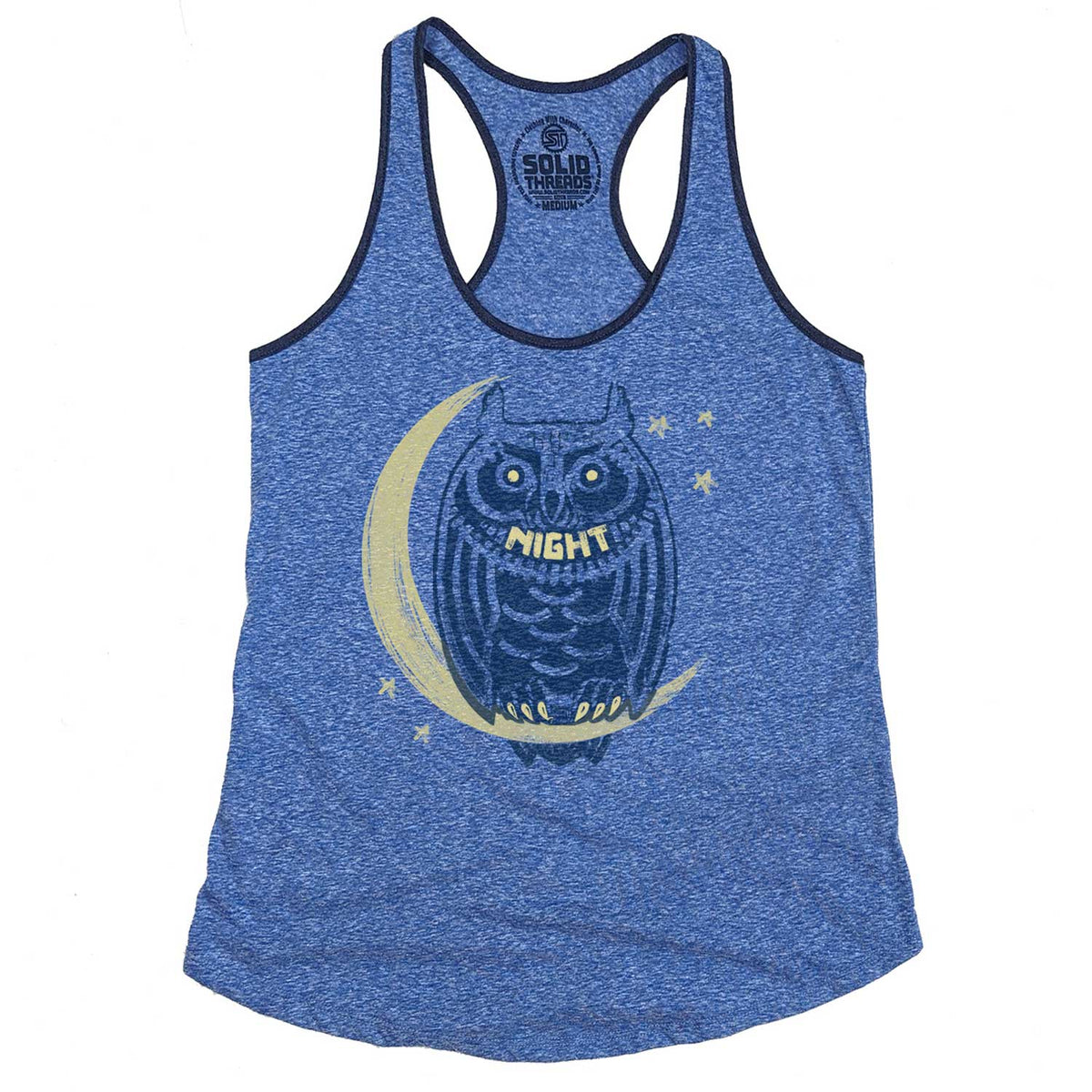 Women&#39;s Night Owl Vintage Graphic Tank Top | Funny Owl T-shirt | Solid Threads