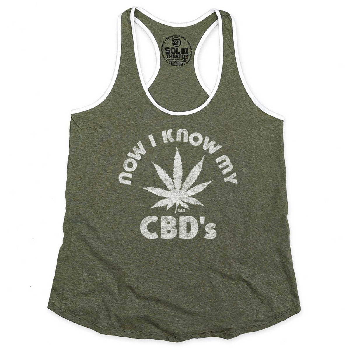 Women&#39;s Now I Know My CBD&#39;s Vintage Graphic Tank Top | Funny Cannabis T-shirt | Solid Threads