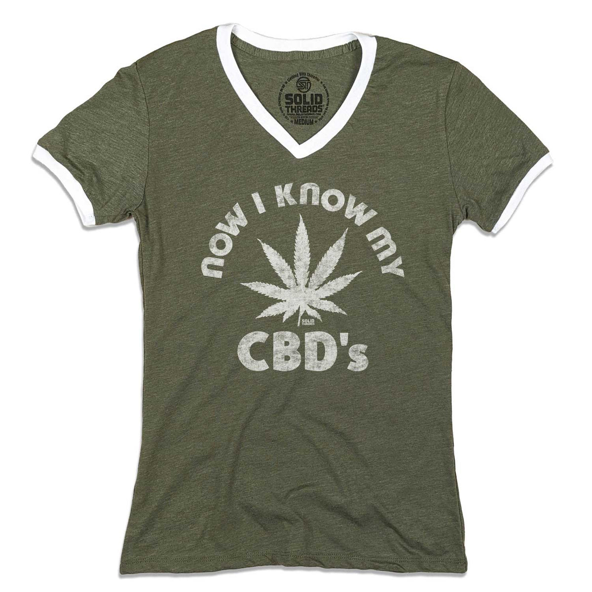 Women&#39;s Now I Know My CBD&#39;s Vintage Graphic V-Neck Tee | Funny Cannabis T-shirt | Solid Threads