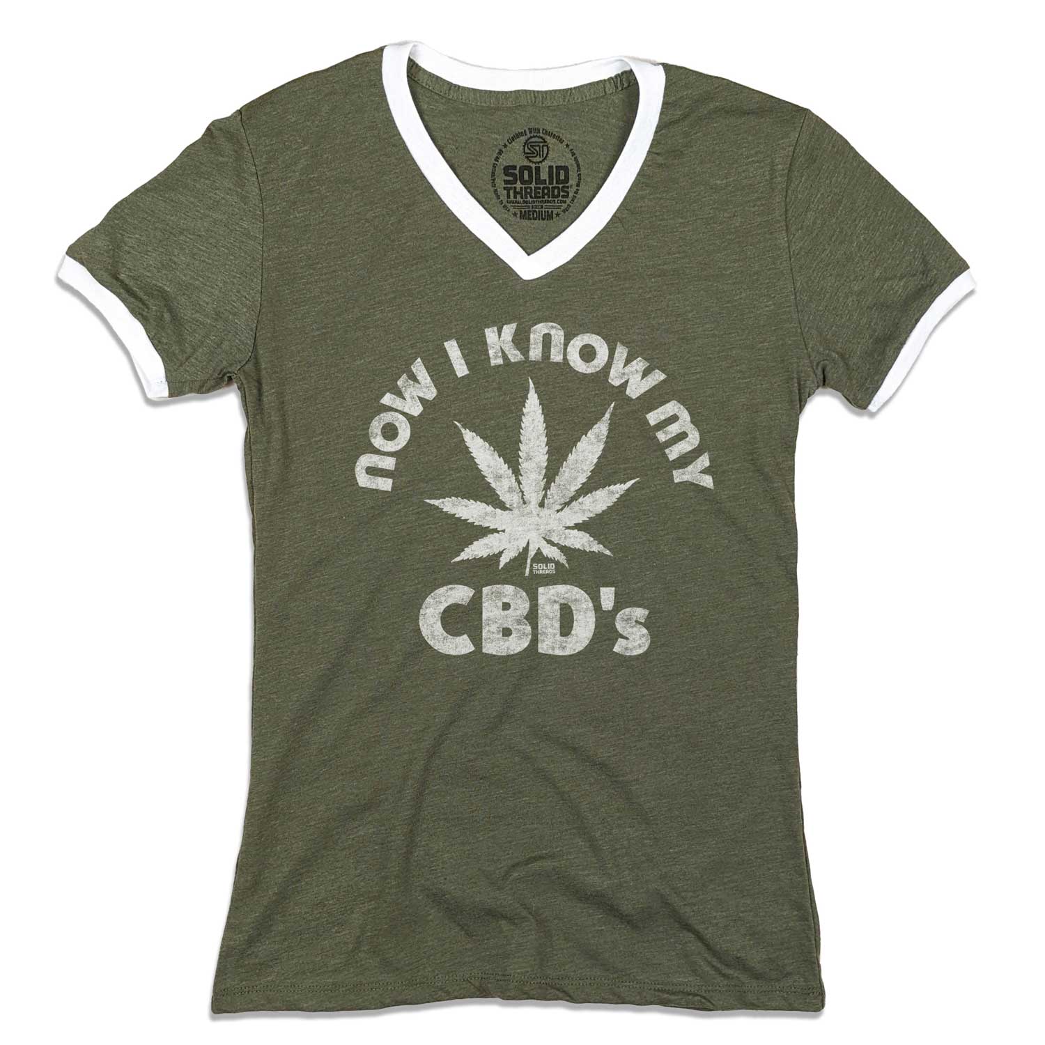 Women's Now I Know My CBD's Vintage Graphic V-Neck Tee | Funny Cannabis T-shirt | Solid Threads