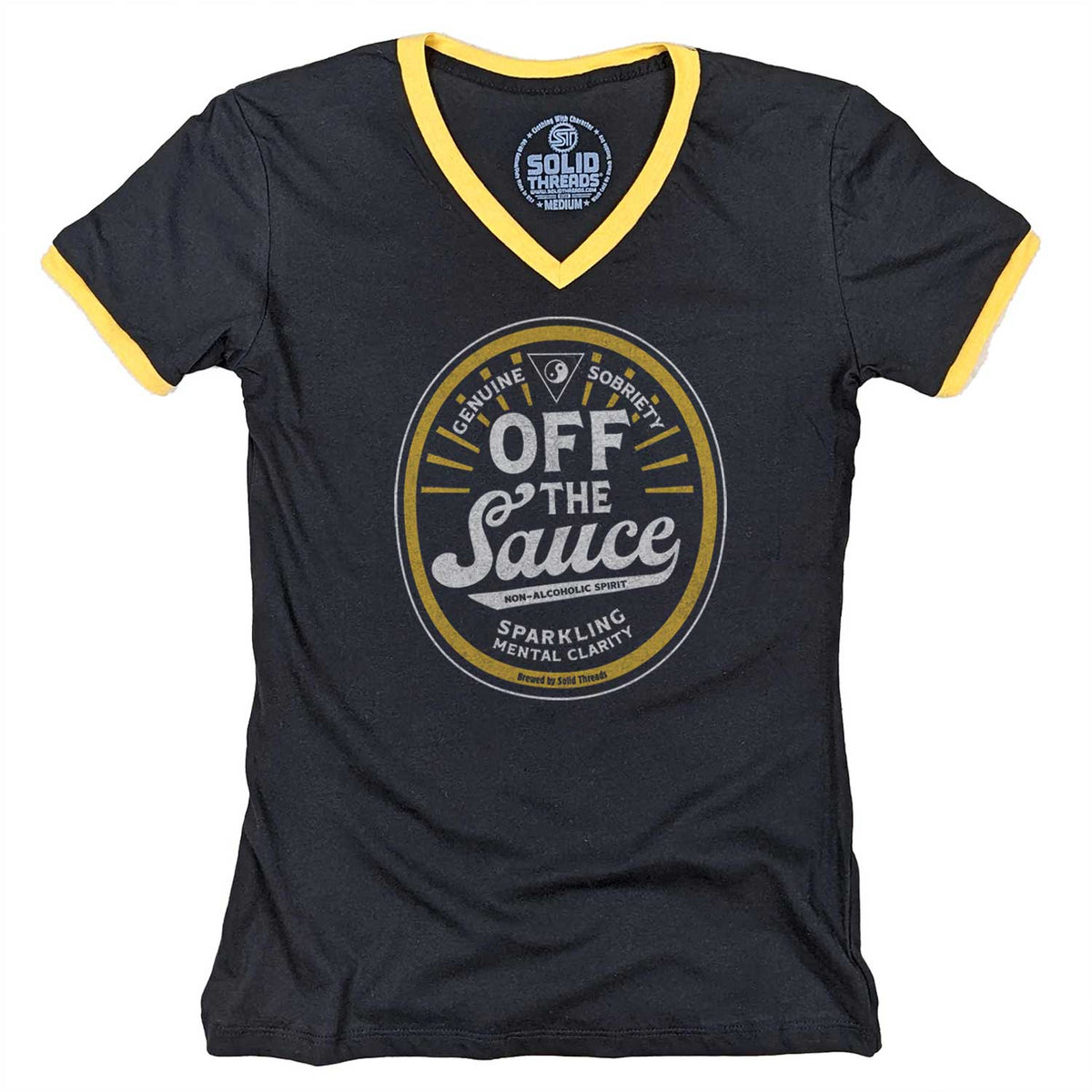 Women&#39;s Off the Sauce Ringer V-Neck Tee | Supports Addiction Treatment
