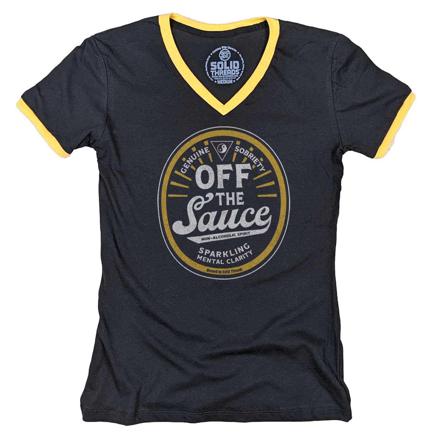 Women's Off the Sauce Ringer V-Neck Tee | Supports Addiction Treatment