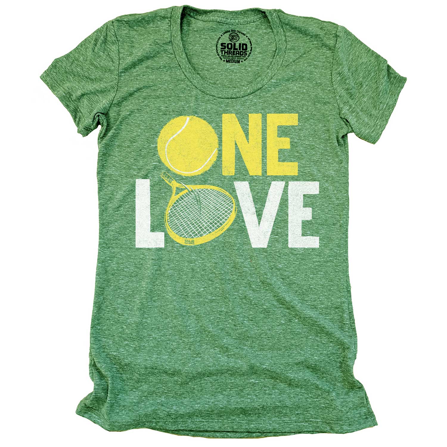 Women's One Love Cool Sports Graphic T-Shirt | Vintage Tennis Racket Soft Tee | Solid Threads
