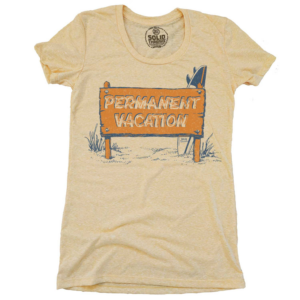 Women&#39;s Permanent Vacation Vintage Ocean Life Graphic T-Shirt | Funny Beach Tee | Solid Threads