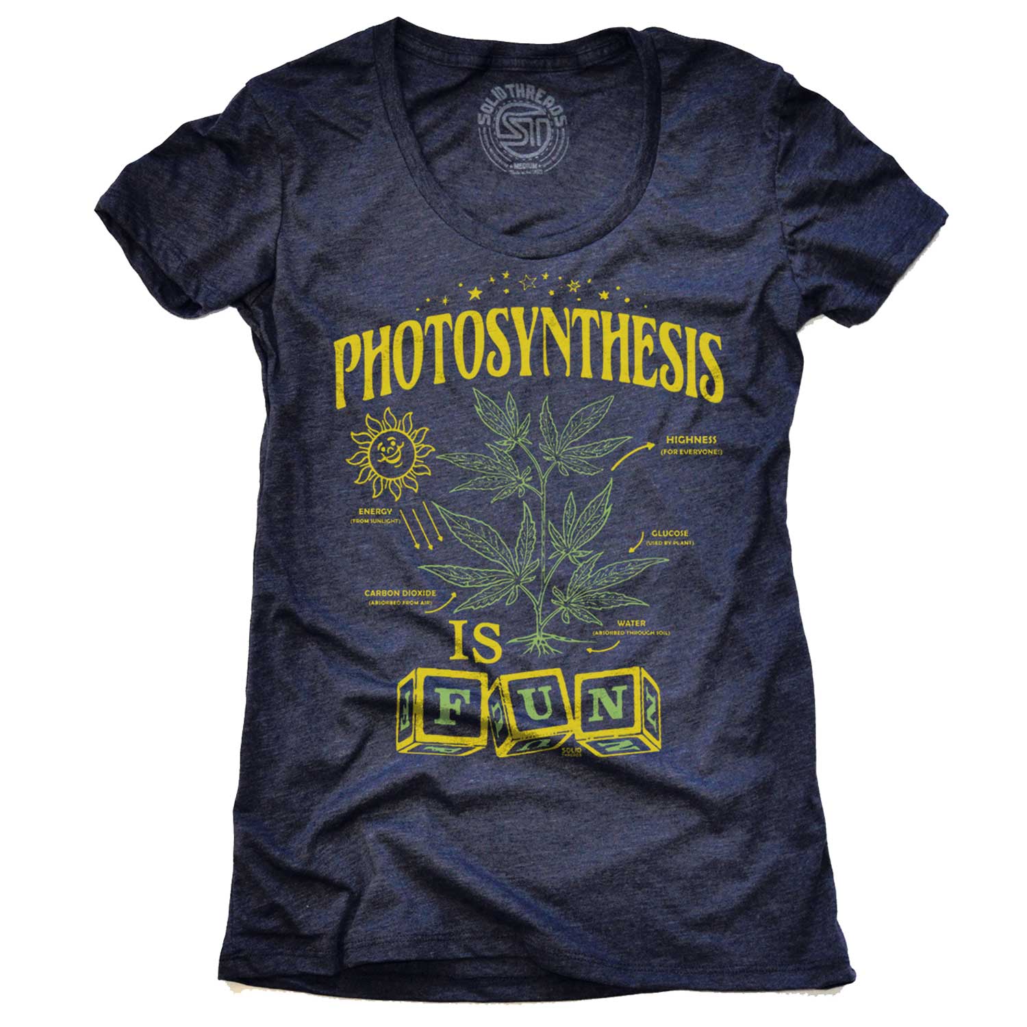 Women's Photosynthesis is Fun Vintage 420 Graphic Tee | Retro Marijuana Soft T-Shirt | Solid Threads