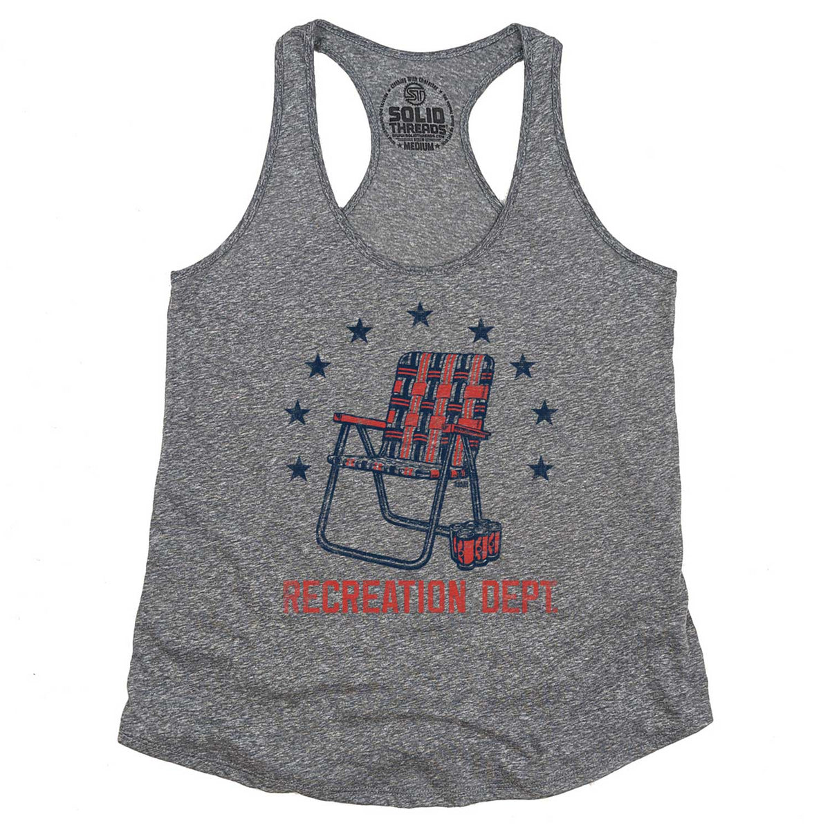 Women&#39;s Recreation Department Vintage Graphic Tank Top | Funny Drinking T-Shirt | Solid Threads