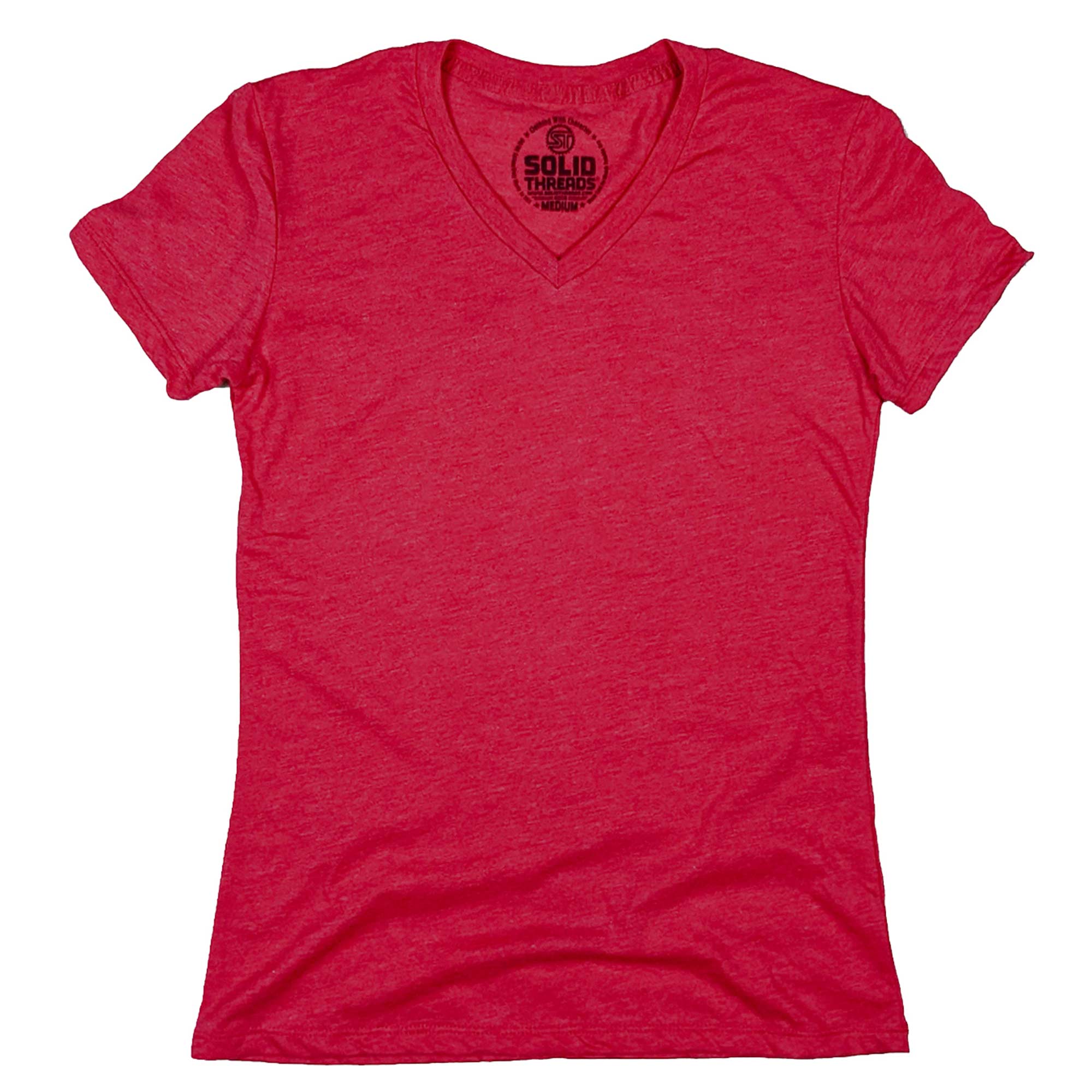 Women's Solid Threads V-Neck Red T-shirt | Vintage Inspired USA Made Tee