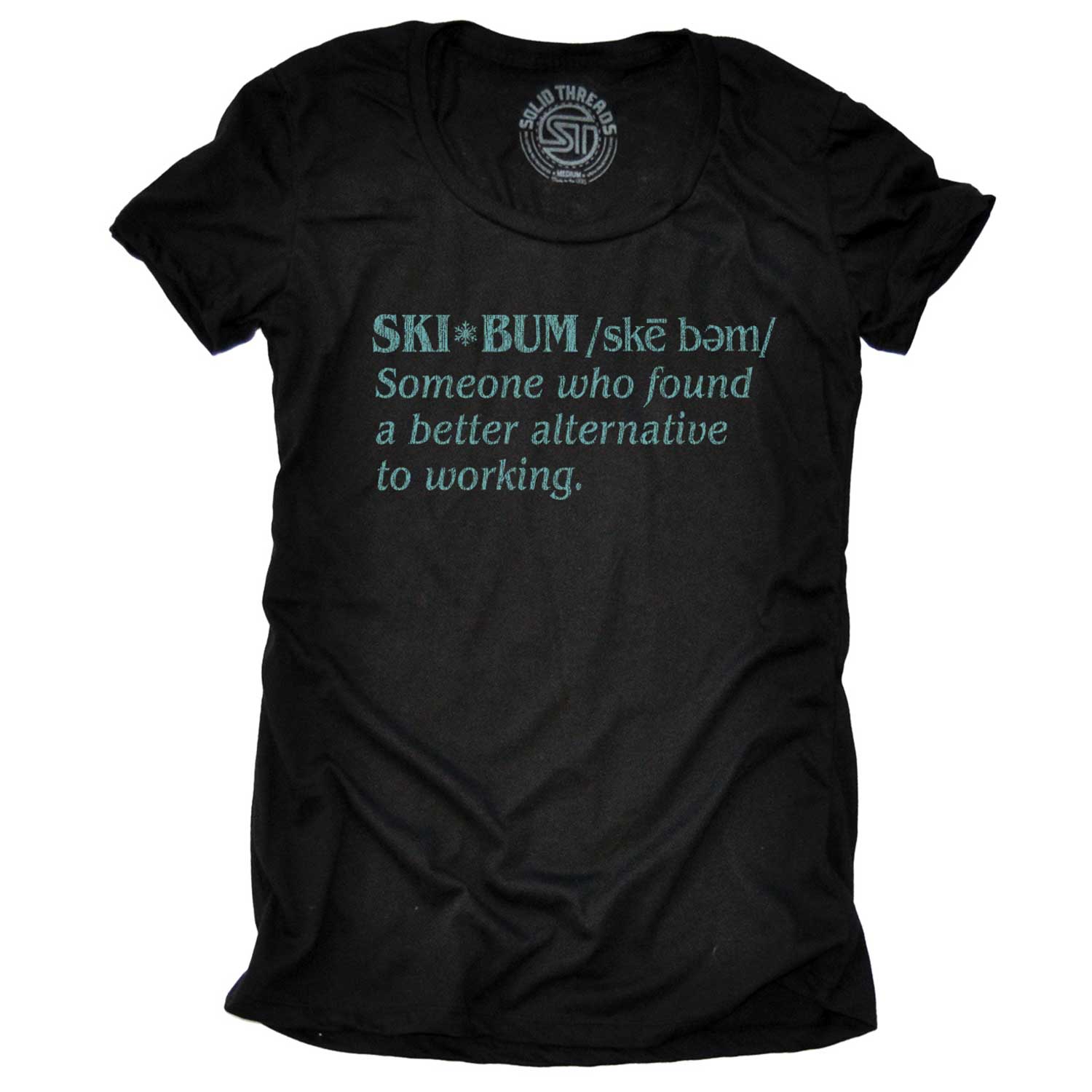 Women's Ski Bum Defined Cool Sports Graphic T-Shirt | Funny Snow Mountain Tee | Solid Threads