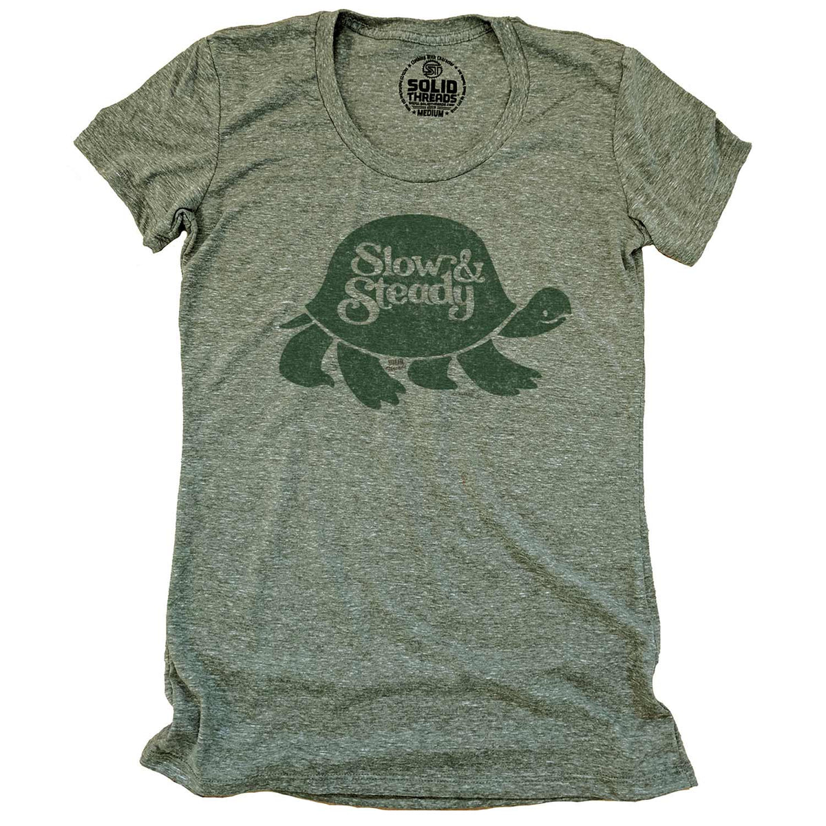 Women&#39;s Slow and Steady Vintage Turtle Graphic Tee | Funny Mindfulness T-Shirt | SOLID THREADS