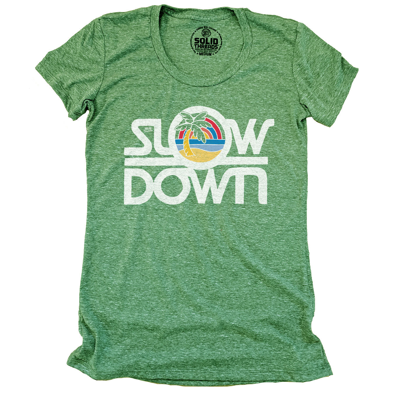 Cute Women's Slow Down Retro Beach Graphic Tee | Cool Vacation Triblend T-shirt | SOLID THREADS