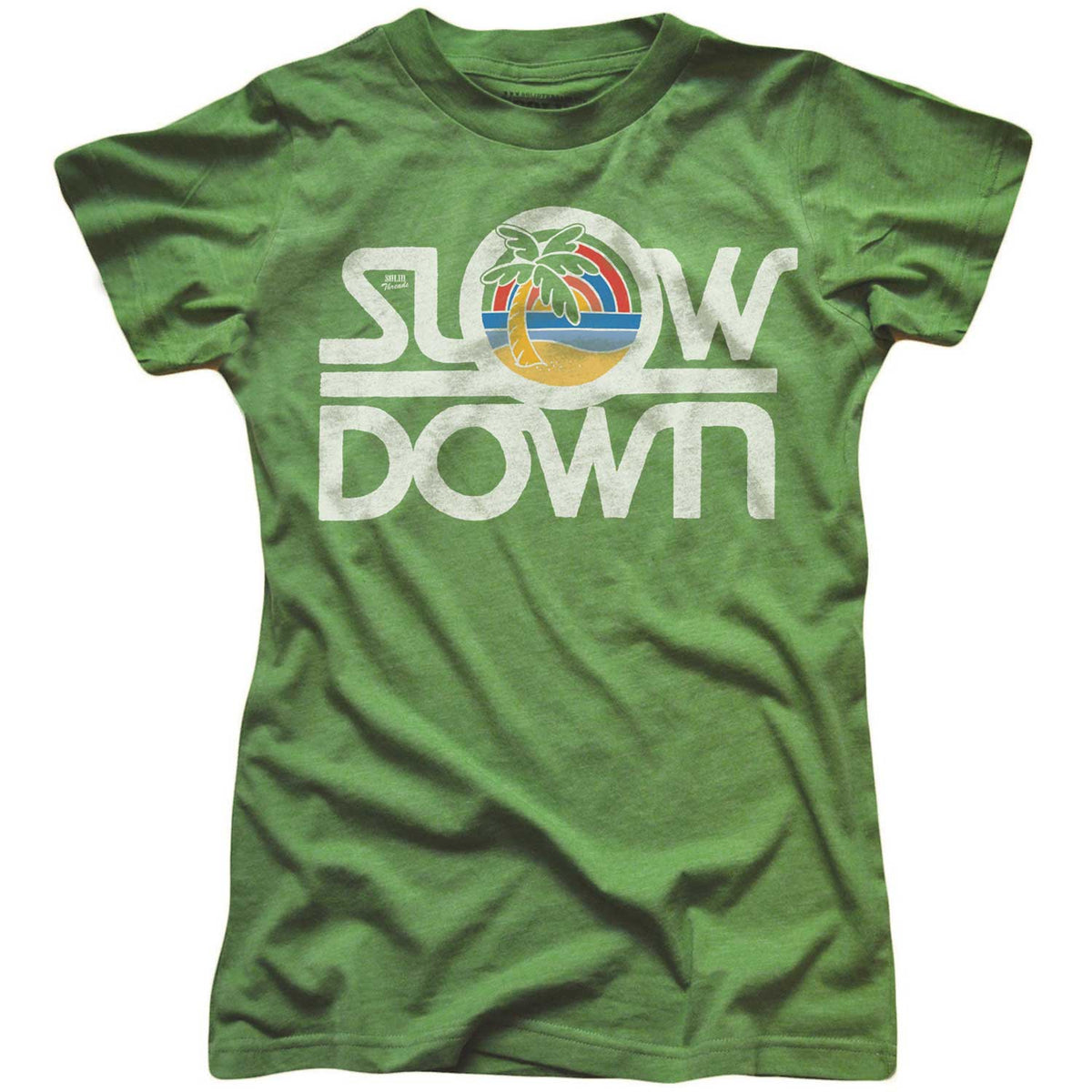 Women&#39;s Slow Down Vintage Graphic Crop Top | Retro Beach T-shirt | Solid Threads