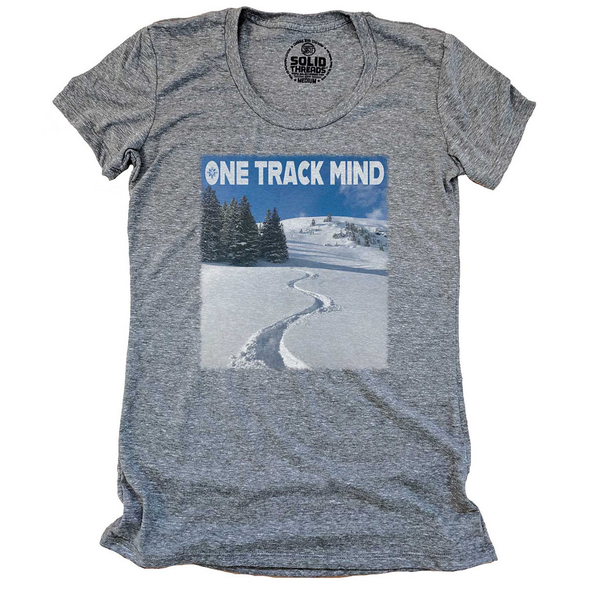 Women&#39;s Mountains One Track Mind Cool Graphic T-Shirt | Vintage Skiing Tee | Solid Threads