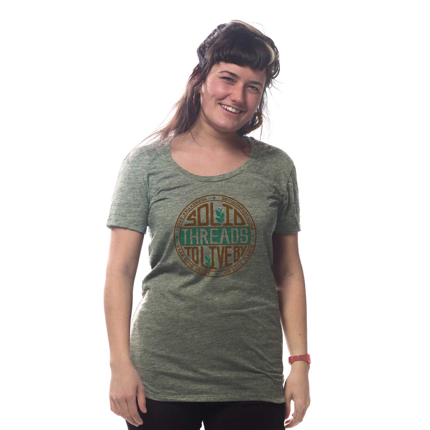 Women's Solid Threads To Live By Vintage Graphic Tee | Cool Eco T-Shirt on Model |  | Solid Threads