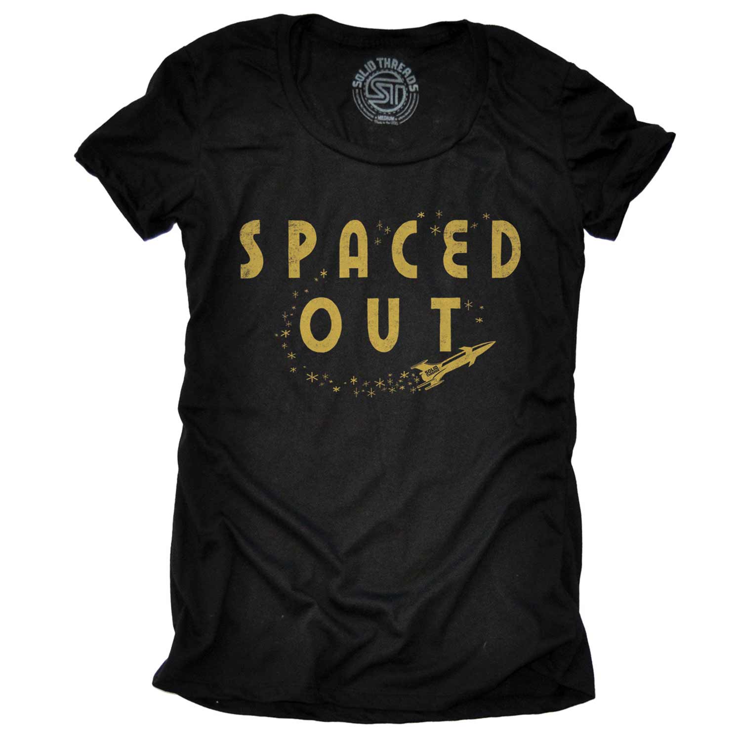 Women’s Spaced Out Vintage Graphic Tee | Funny Retro Marijuana T-shirt for Women | Solid Threads