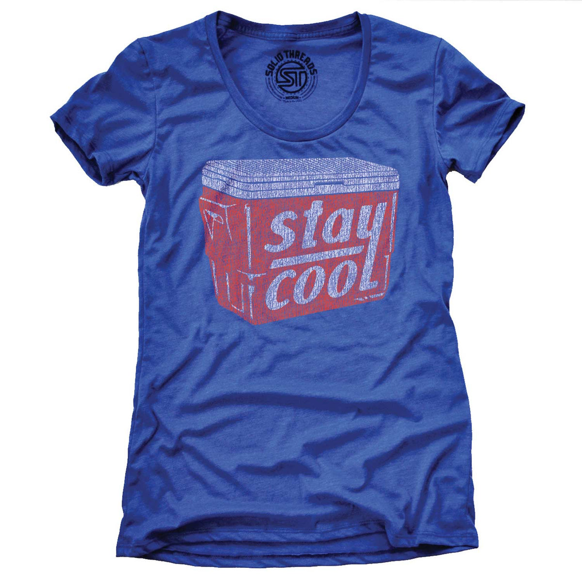 Women&#39;s Stay Cool Vintage Ice Box Graphic T-Shirt | Retro Summer Beach Tee | Solid Threads