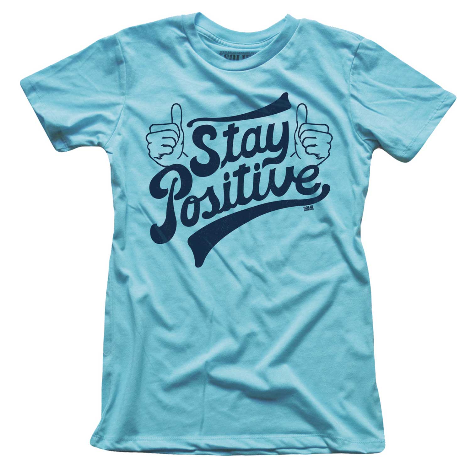 Women's Stay Positive Vintage Graphic Crop Top | Retro Thumbs Up T-shirt | Solid Threads