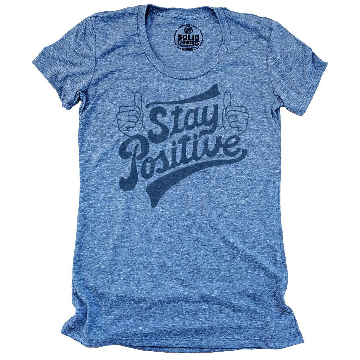 Women&#39;s Stay Positive Vintage Thumbs Up Graphic T-Shirt | Retro Wholesome Tee | Solid Threads