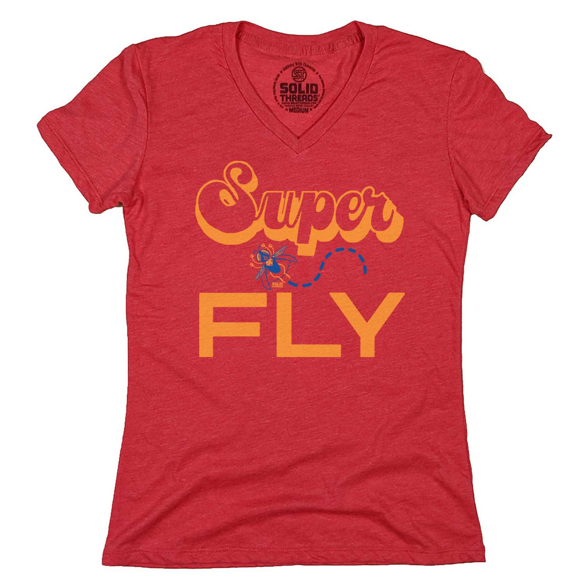 Women&#39;s Superfly Vintage Graphic V-Neck Tee | Retro Curtis Mayfield T-shirt | Solid Threads