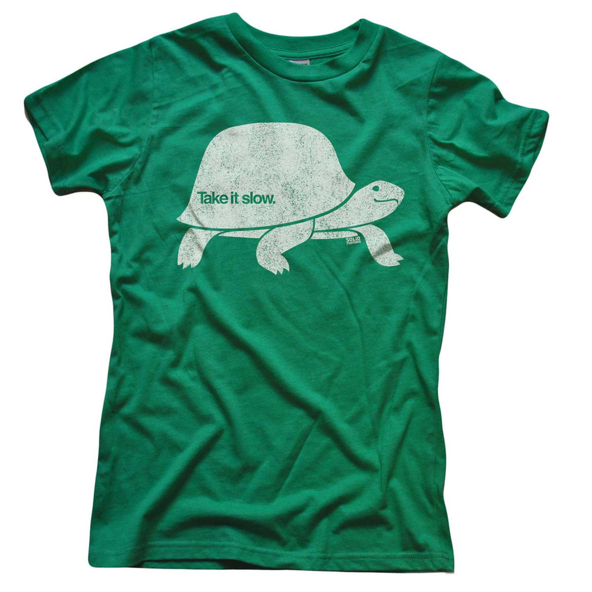 Women&#39;s Take it Slow Vintage Graphic Crop Top | Cool Turtle T-shirt | Solid Threads