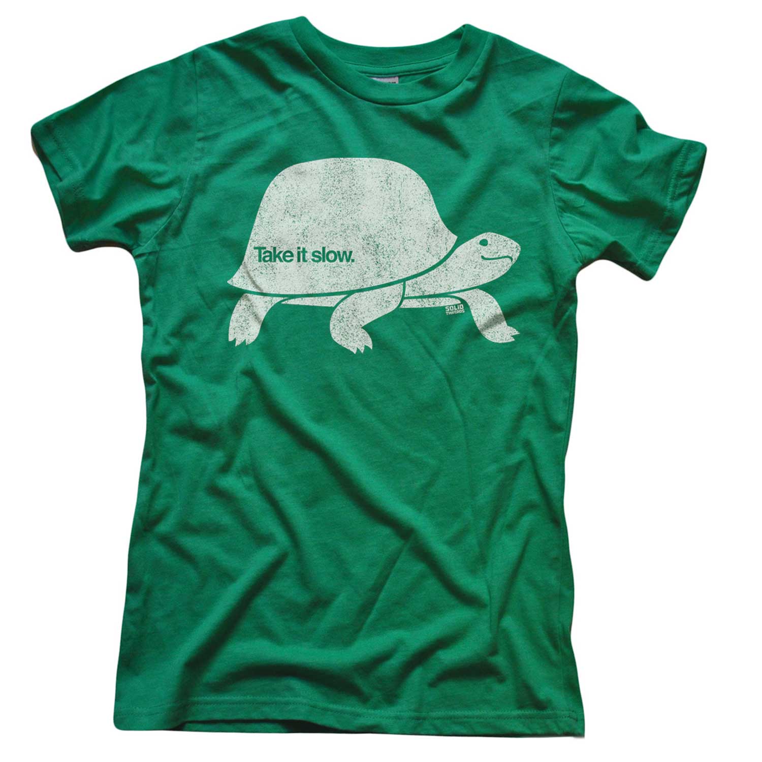 Women's Take it Slow Vintage Graphic Crop Top | Cool Turtle T-shirt | Solid Threads