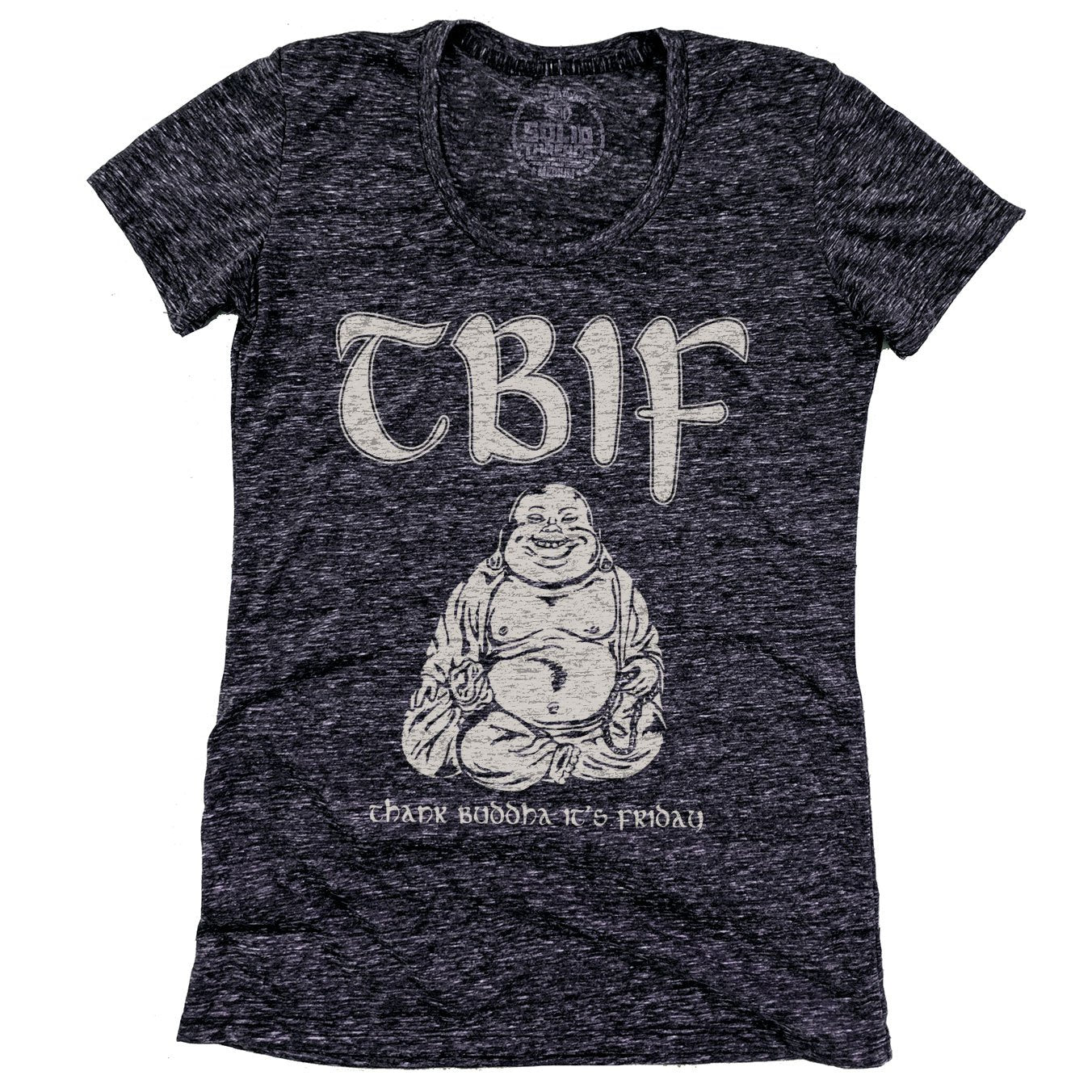 Women's Thank Buddha It's Friday Vintage Graphic T-Shirt | Funny Yogi Triblend Tee | Solid Threads