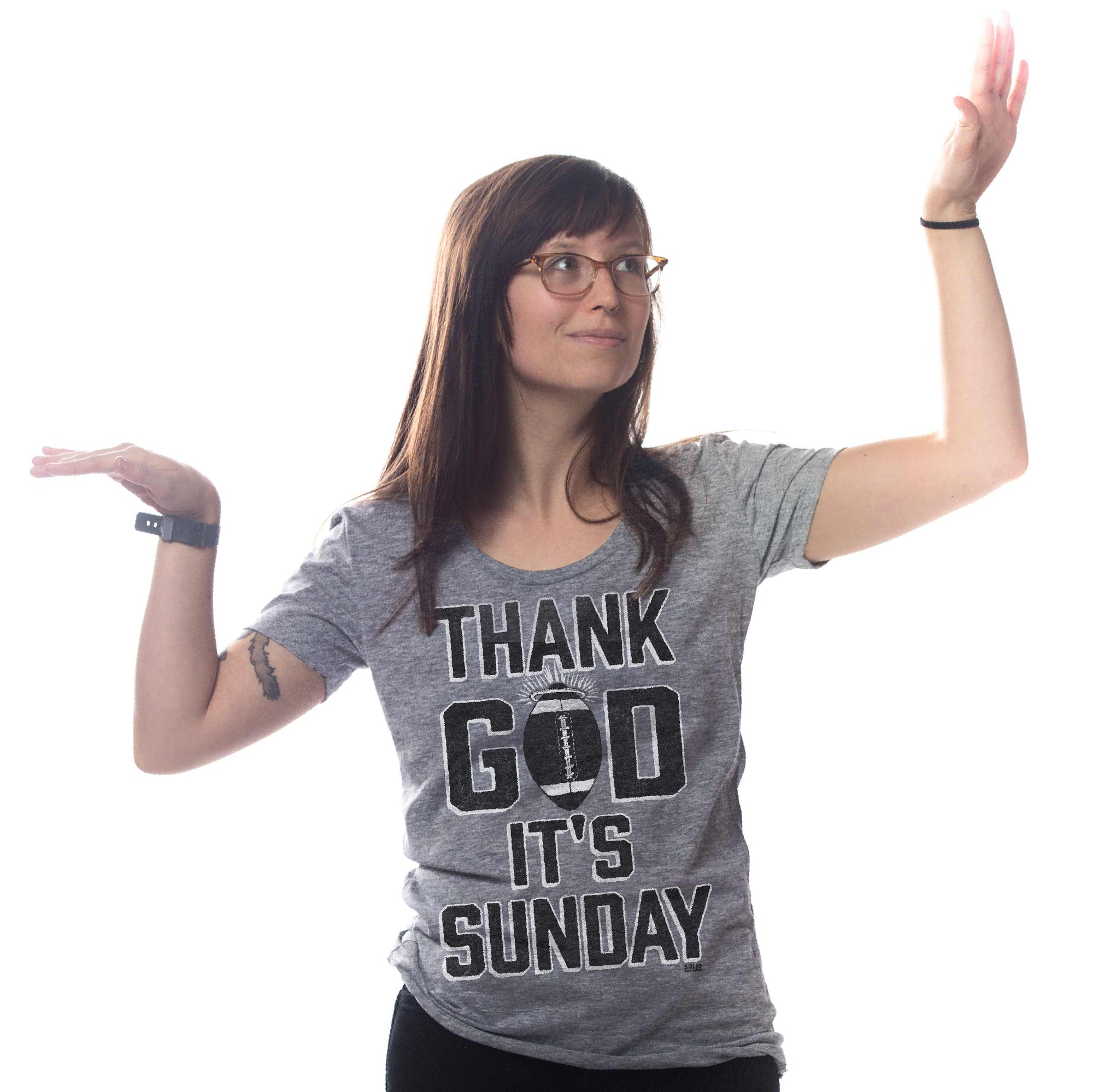 Women's Thank God It's Sunday Vintage Graphic Tee | Cool Football T-shirt on Model | Solid Threads