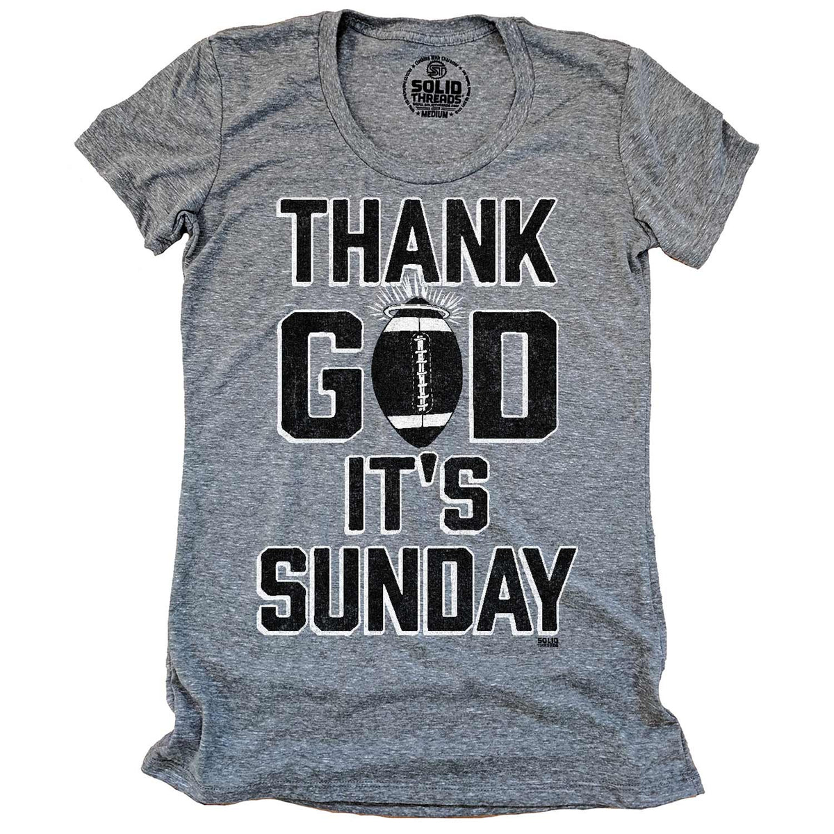 Women&#39;s Thank God It&#39;s Sunday Vintage Sports Graphic T-Shirt | Funny Football Tee | Solid Threads