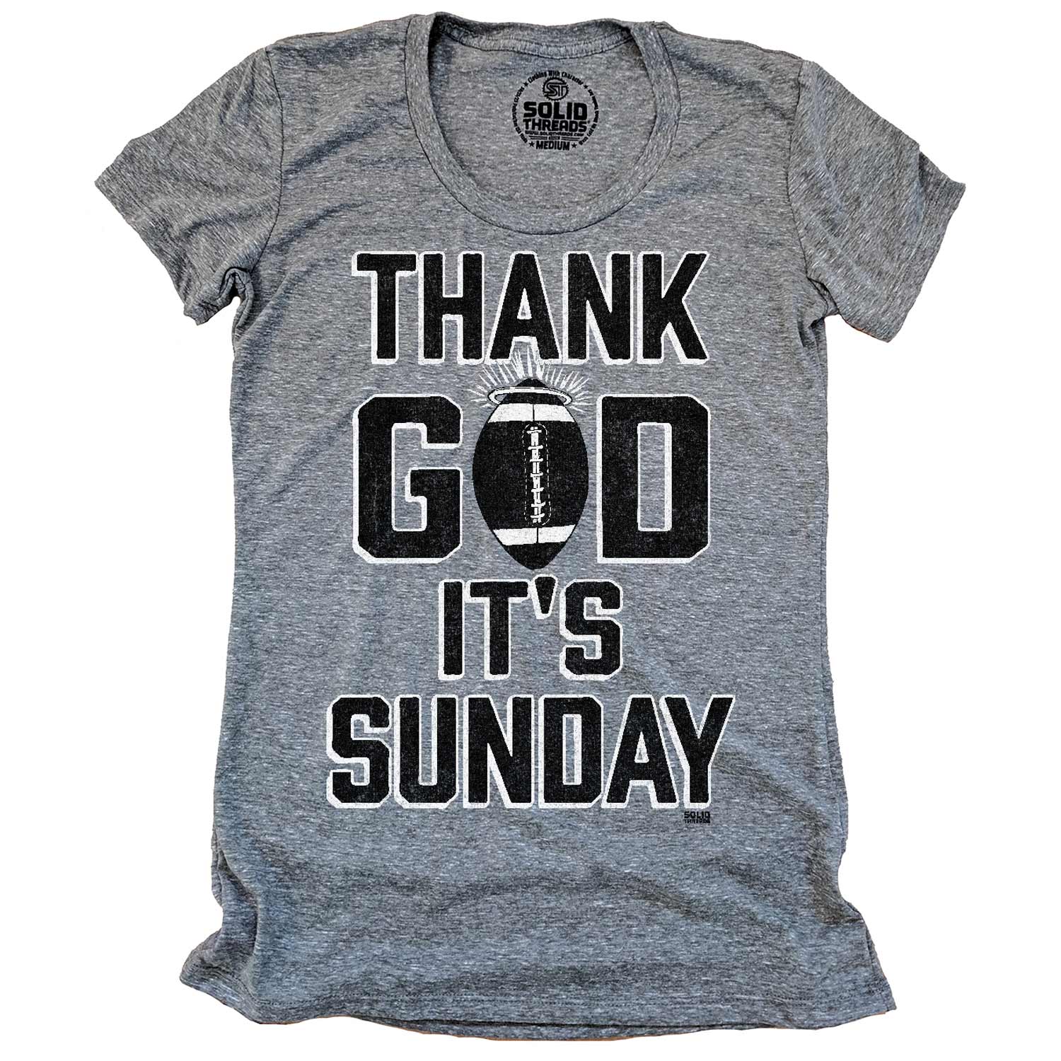Women's Thank God It's Sunday Vintage Sports Graphic T-Shirt | Funny Football Tee | Solid Threads